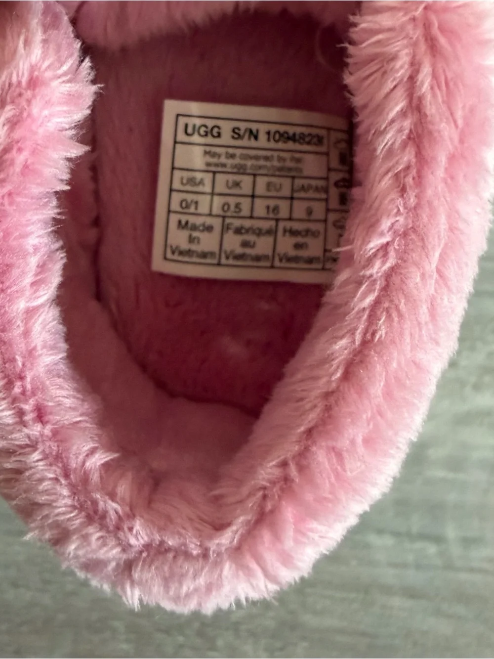 UGG Baby Plush Warm Pink Hook-and-Loop Slip-On Booties Slippers 1